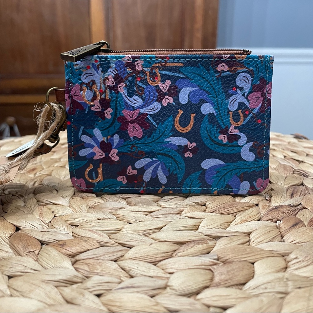 Catchfly Studio Mini Wallet Floral Horseshoe ID Holder Detachable Wristlet NWT